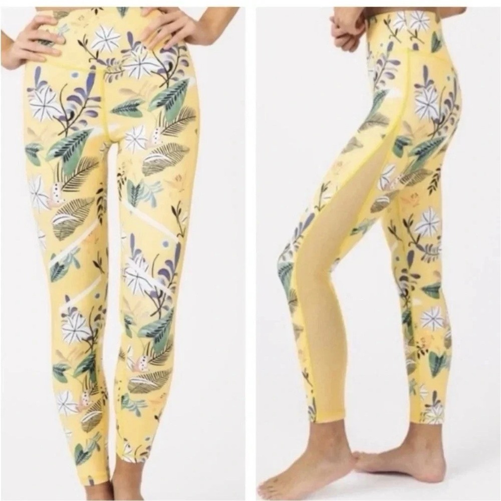 Zyia Active Yellow Floral Reflective Light Tight Leggings- Size 4 NWOT